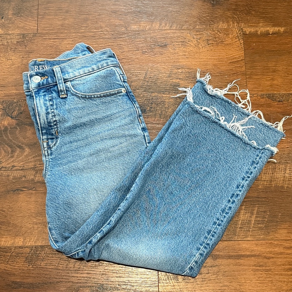 J. Crew Women's Light Blue Cropped Jeans with Frayed Hem